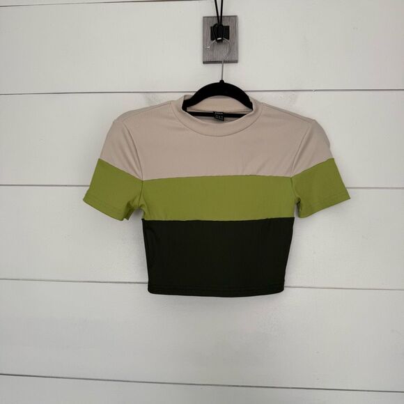 SHEIN Women’s Small Green Colorblock Crop Top - Picture 1 of 4
